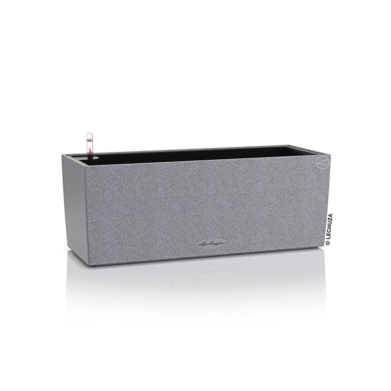 Lechuza BALCONERA Stone 50 Self Watering Planter Plastic Indoor/Outdoor Flower Plant Pot Table and Window Box with Drainage Hole H19 L50 W19 cm Stone Gray