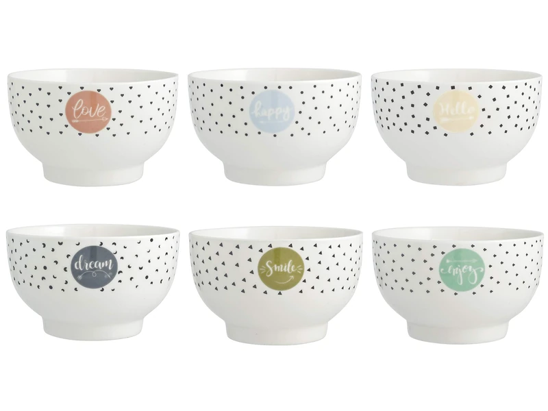 H&H Enjoy Set of 6 Bowls, Porcelain, Multicoloured, 550 ml - Image 1