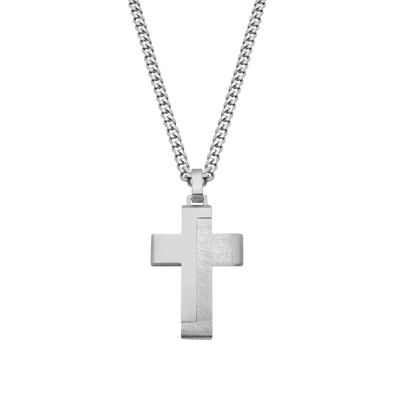 s.Oliver Chain with pendant Men Sets, 50 cm, Silver, Cross, Comes in jewelry gift box, 2024253 - Image 1