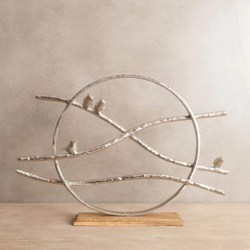 Belssia Bird Figure, Silver and Brown, One Size