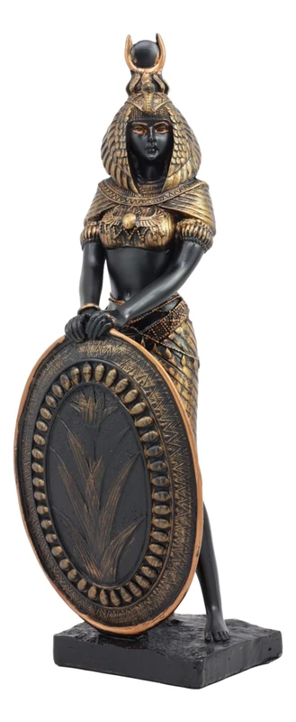 Ebros Egyptian Theme Isis Holding Shield Goddess of Magic and Nature Black and Gold Finished Resin Statue Gods of Egypt Historical Ancient Civilization Decor Sculpture Figurine - Image 1