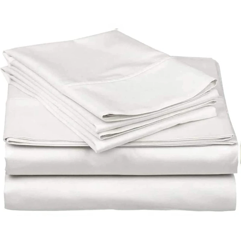 Mattress-Homes PC Diana Linen 600 Thread Count 100% Long Staple Soft Cotton, 4 Piece Sheets Set, Queen Size,Smooth & Soft Sateen Weave, Hotel Collection Bedding, White Solid