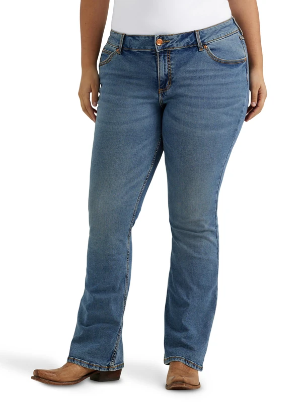 Wrangler Women's Plus Retro Mae Mid Rise Stretch Boot Cut Jean, Medium Blue, 18-32