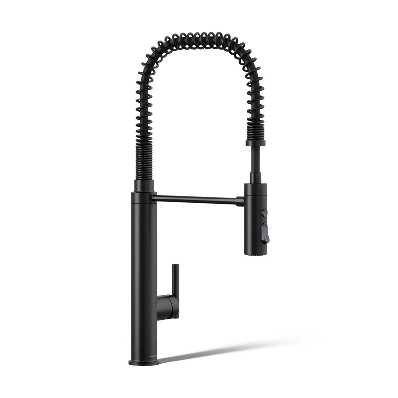 KOHLER 24982-BL Purist, 3-Spray, Kitchen Sink Faucet with Pull Down Sprayer, Matte Black