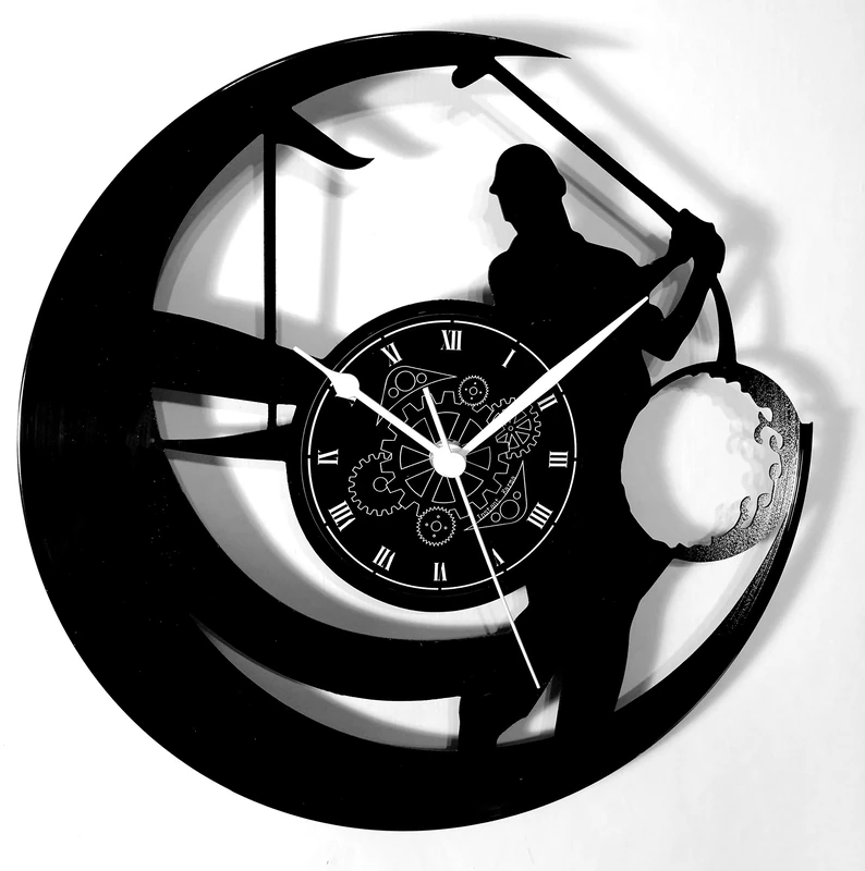 Instant Karma Clocks | Golf Wall Clock with Golfer Silhouette and Club Detail | Silent No-Ticking | Perfect for Bedroom, Office, Studio, Kitchen, Living Room | Unique Decoration - Image 1