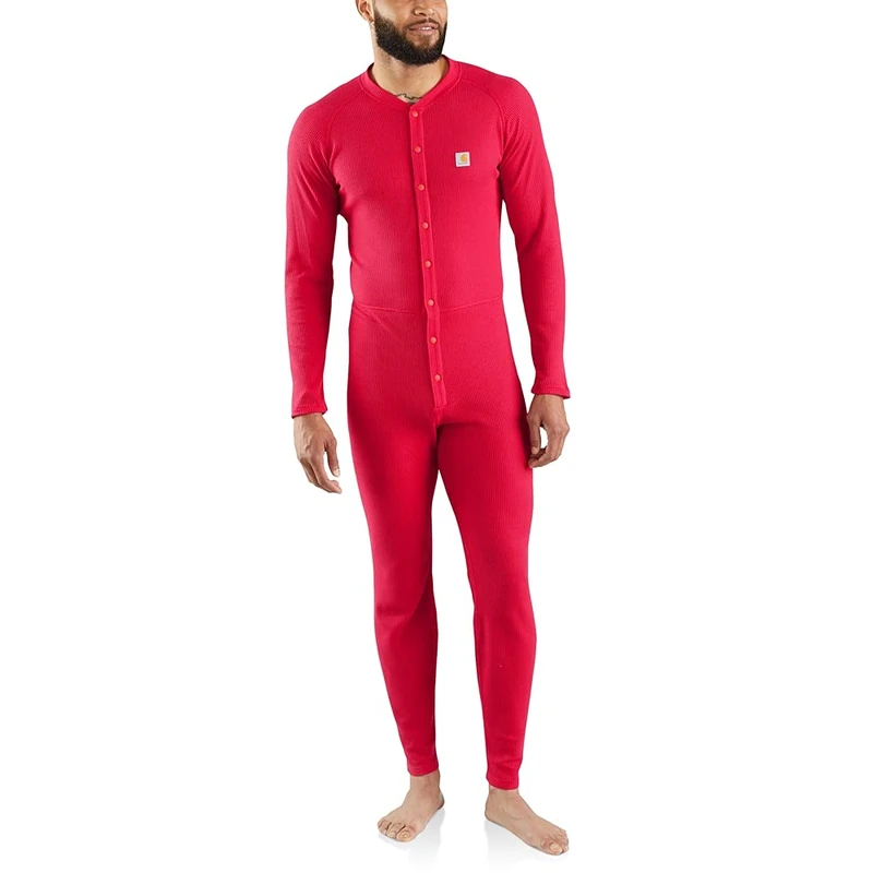 Carhartt Men's Classic Cotton-Polyester Base Layer Union Suit, Red, Medium