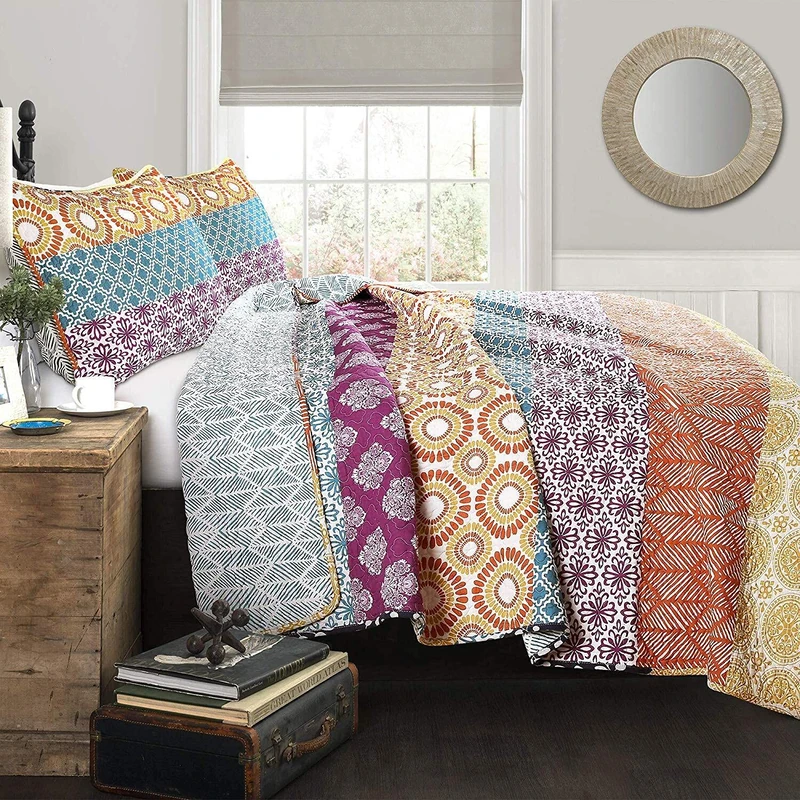 Lush Decor Bohemian Stripe, Cotton, Fuchsia & Orange, Full/Queen