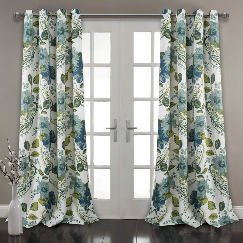 Lush Decor, Blue Floral Paisley Room Darkening Window Curtain Panel Pair, 95" x 52"