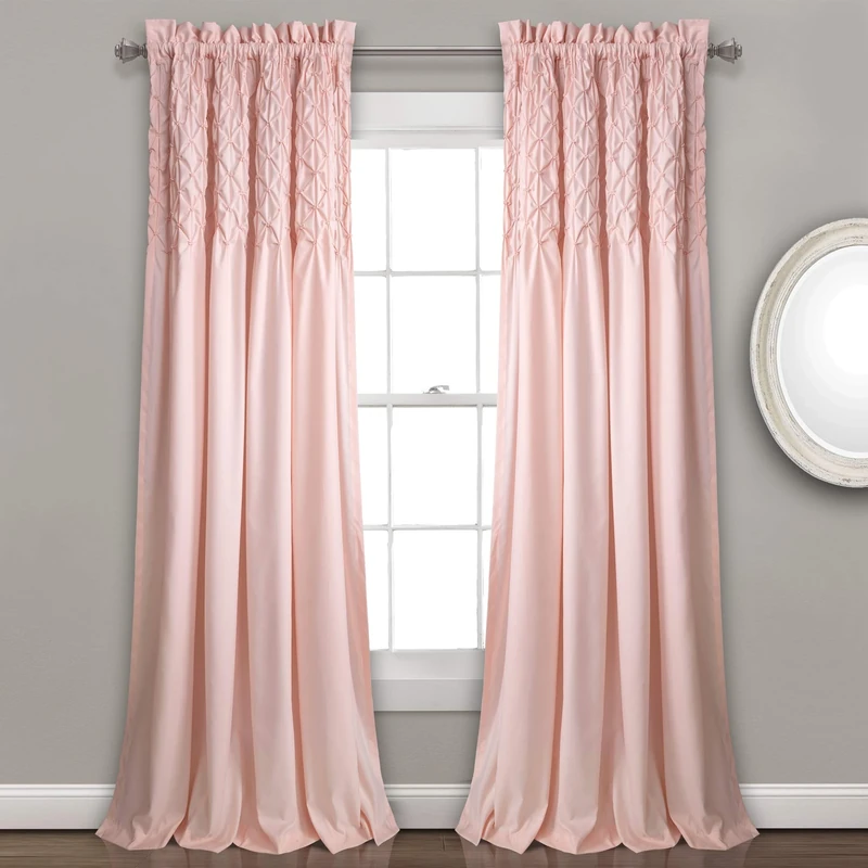 Lush Decor Bayview Curtains-Pintuck Textured Semi Sheer Window Panel Drapes Set for Living, Dining, Bedroom (Pair), 54" W x 84" L, Blush