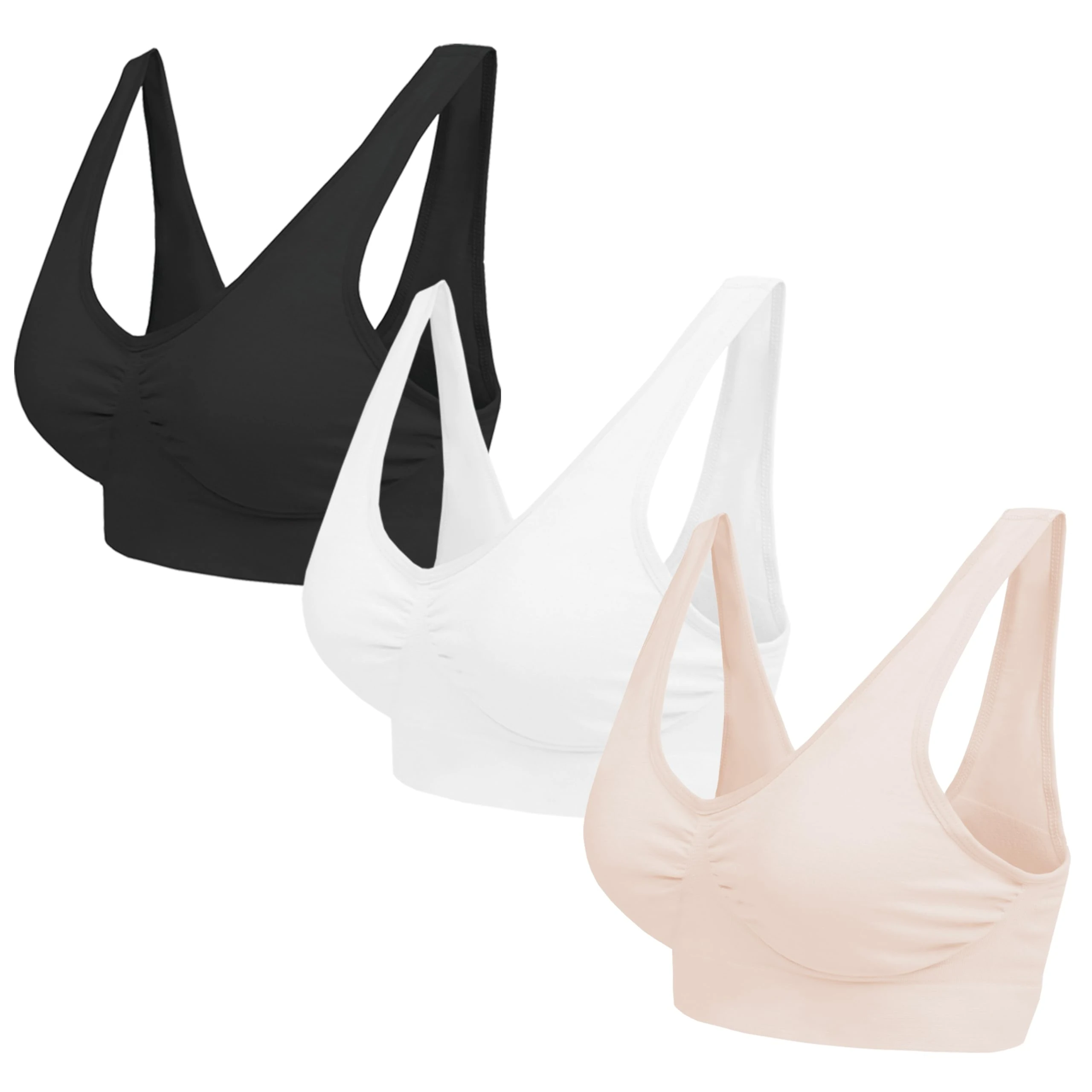 Blu Apparel Multipack Seamless Comfort Bras Sleep Bras Sizes 8-24 Not Padded Wireless (UK, Alpha, M, Regular, Regular, Black/White/Nude 3 Pack)