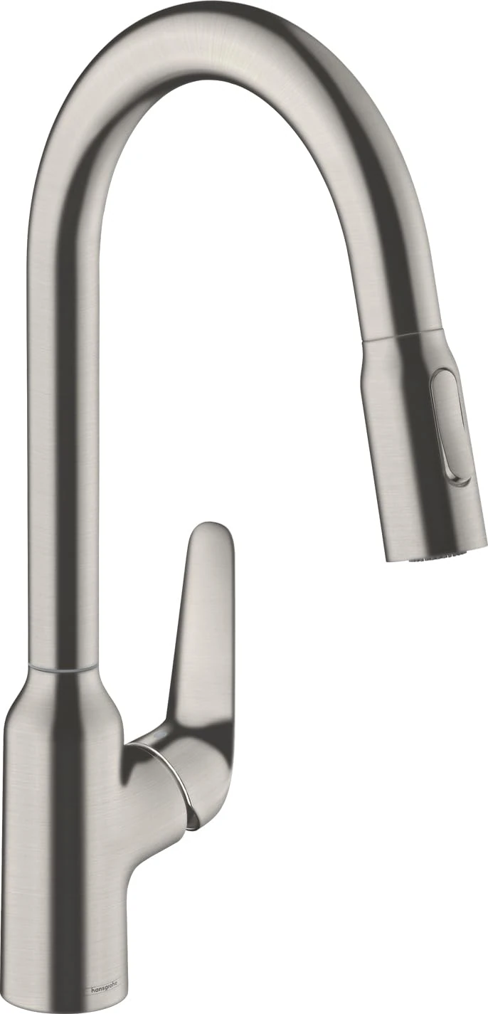 hansgrohe 71800800 M429-H220 Kitchen Tap, 360° Swivel Range, Pull-Out Spray, Stainless Steel, Spout height 22 cm