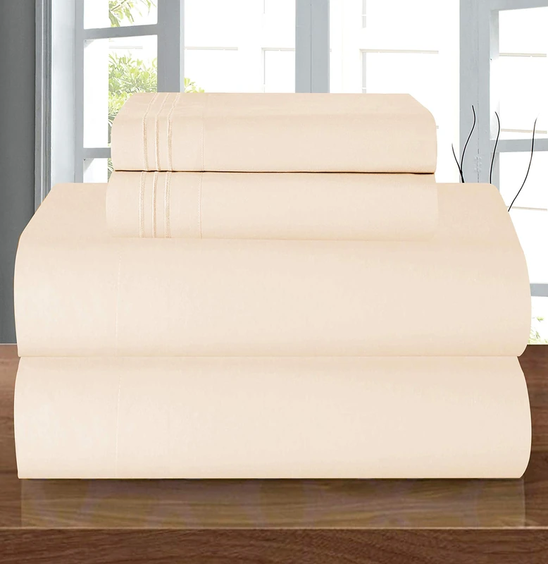 Elegant Comfort Luxury 1500 Premium Hotel Quality Microfiber 4-Piece Sheet Set - Wrinkle Resistant, All Around Elastic Fitted Sheet, Deep Pocket up to 16", King, Cream