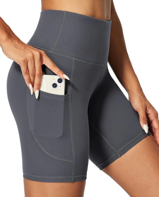 IUGA High Waisted Gym Shorts for Women - Tummy Control, Pockets, Gray
