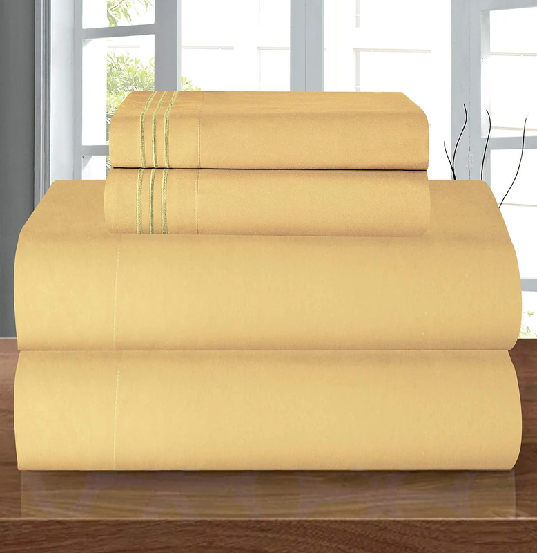 Elegant Comfort Luxury 1500 Premium Hotel Quality Microfiber 4-Piece Sheet Set - Wrinkle Resistant, All Around Elastic Fitted Sheet, Deep Pocket up to 16", King, Camel-Gold