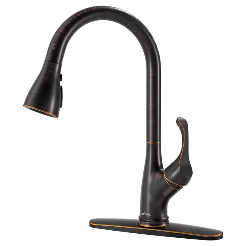 APPASO Kitchen Faucet with Pull Down Sprayer Oil Rubbed Bronze, Single Handle High Arc Pull Out Spray Head Kitchen Sink Faucet with Deck Plate