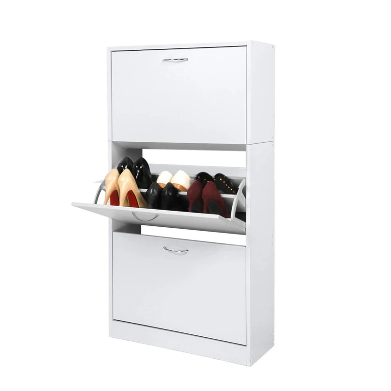 Meerveil Shoe Racks, 3 Drawer Shoe Cabinet Cupboard Storage Organizer for Living Room Hallway Cloakroom Entryway, White, 63 x 24 x 120cm