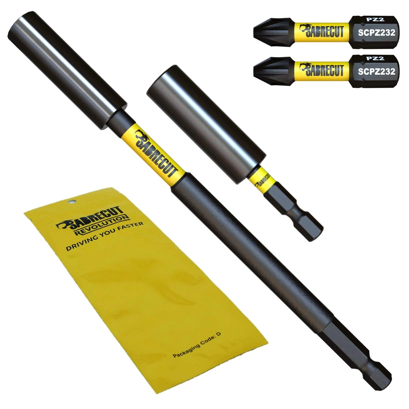 4 Piece SabreCut SCRK1 Magnetic 60mm and 152mm Professional Impact Bit Holders with 2 x 32mm PZ2 Screwdriver Impact Bits