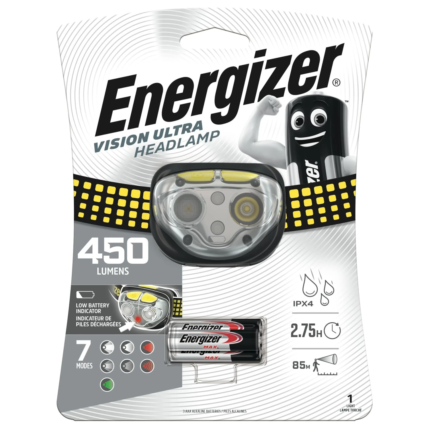 Energizer Vision HD Ultra, Powerful Bright Headlamp, 450 Lumens for Hands-Free Indoor and Outdoor Actvities, Batteries Included