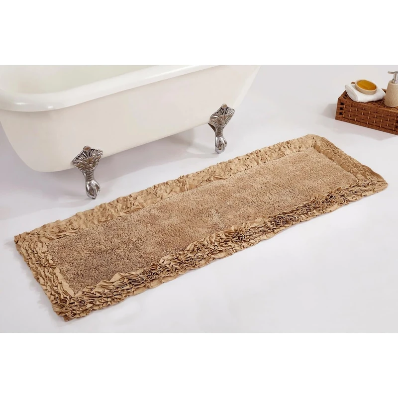 Better Trends 100% Cotton Bath Rug in Shaggy Border Collection - Ultra Soft, Plush, Absorbent, Tufted Bath Runner for Tub, Shower, and Bath Room, 20" x 60", Beige