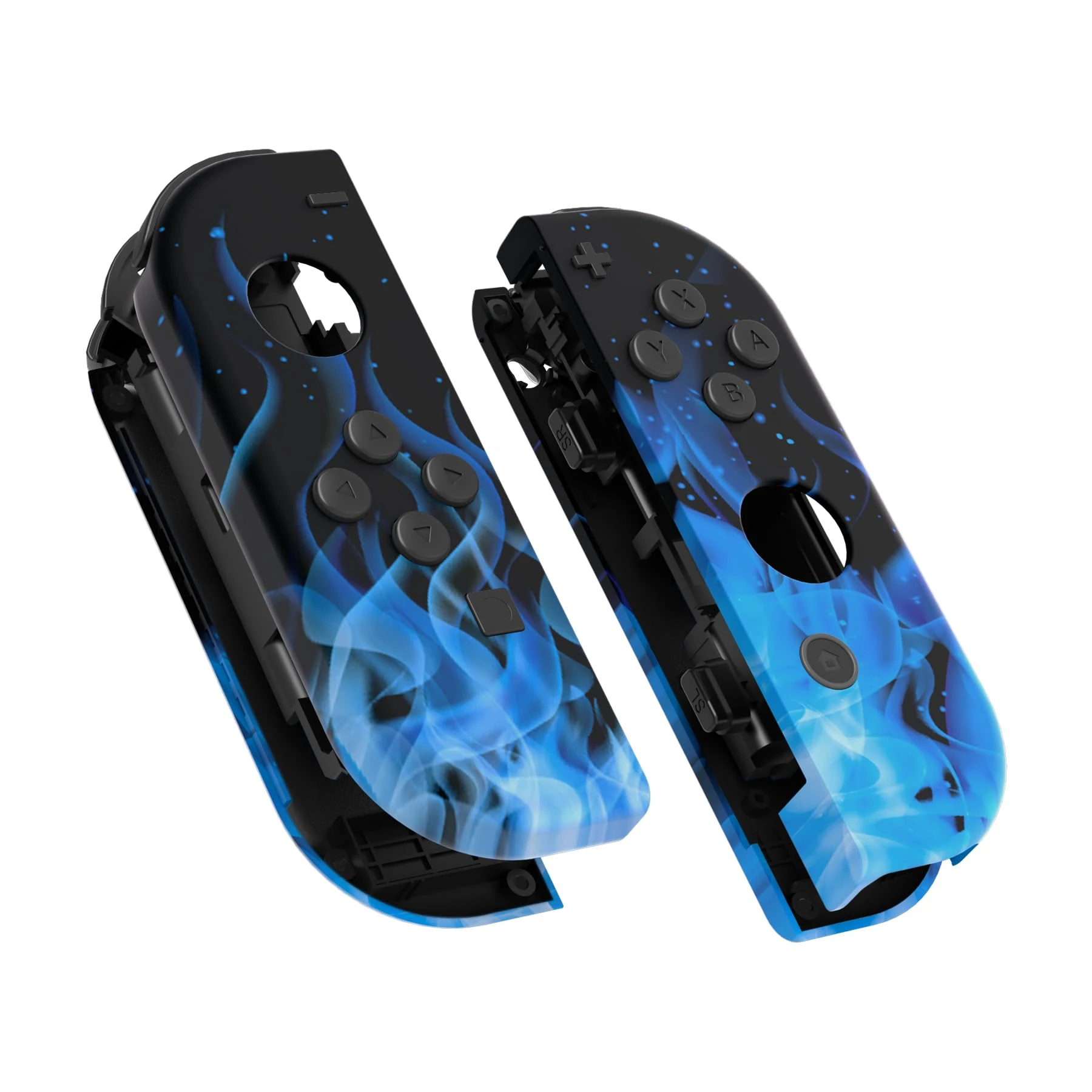 eXtremeRate Blue Flame Patterned Soft Touch Grip Joy con Handheld Controller Housing with Full Set Buttons, DIY Replacement Shell Case for Nintendo Switch Joycon & Switch OLED Joy con