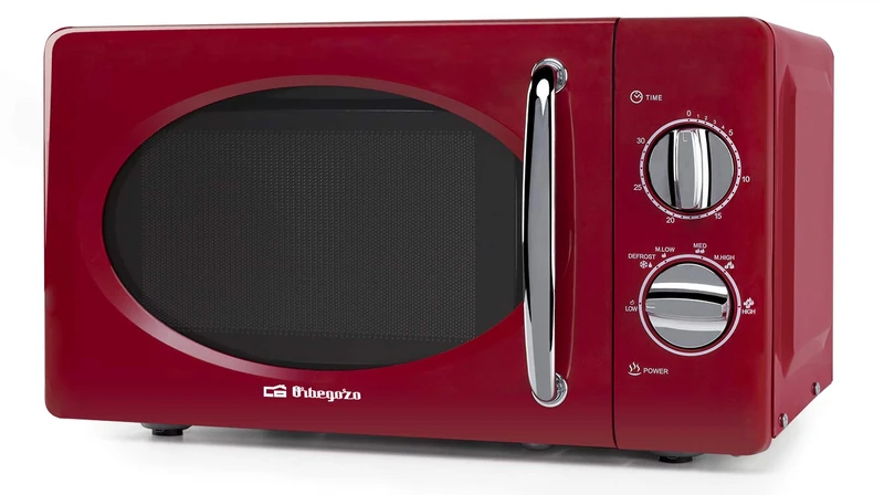 Orbegozo MI 2020 Microwave with 20-Litre Capacity, 6 Levels, Timer up to 30 Minutes, Vintage Design, 700 W Power, Steel, Red