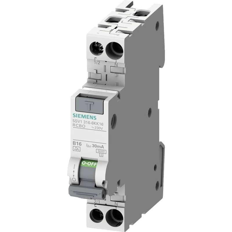 Siemens 5SV13166KK13 FI/LS Compact RCBO 1P+N 6kA TypA 30mA B13 230V, Residual Current and Overload Protection in 1TE (50% Space Saving)