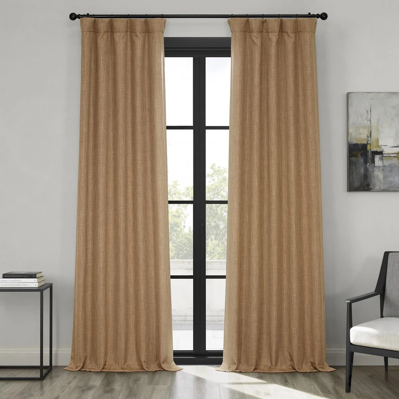 HPD Half Price Drapes Faux Linen Room Darkening Curtains - 108 Inches Long Luxury Linen Curtains for Bedroom & Living Room (1 Panel), 50W X 108L, Butterscotch