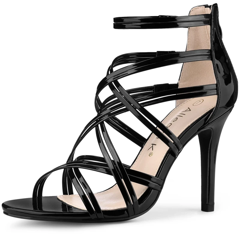 Allegra K Women's Open Toe Lace Up Color Block Heel Sandals Black 6.5 UK/Label Size 8.5 US