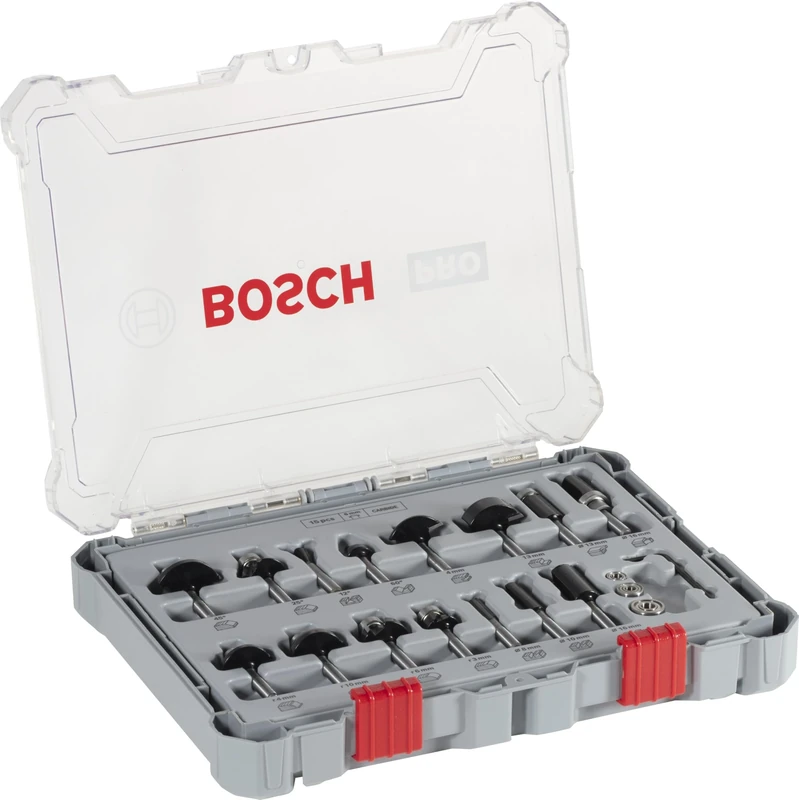 Bosch Professional 15 pcs. Mixed Router Bit Set (for Wood, Ø 6 mm Shank, Accessory Router)