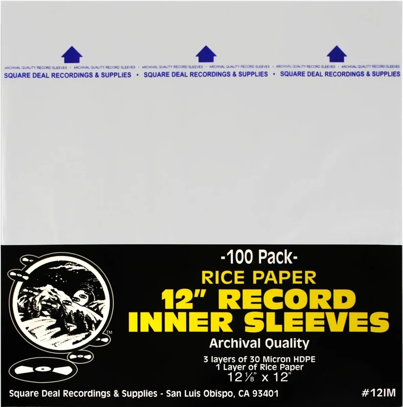 (100) 12" Record Inner Sleeves - 3-Layers of Archival Quality, Anti-Static HDPE with Rice Paper Enclosed Insert for Extra Rigidity #12IM