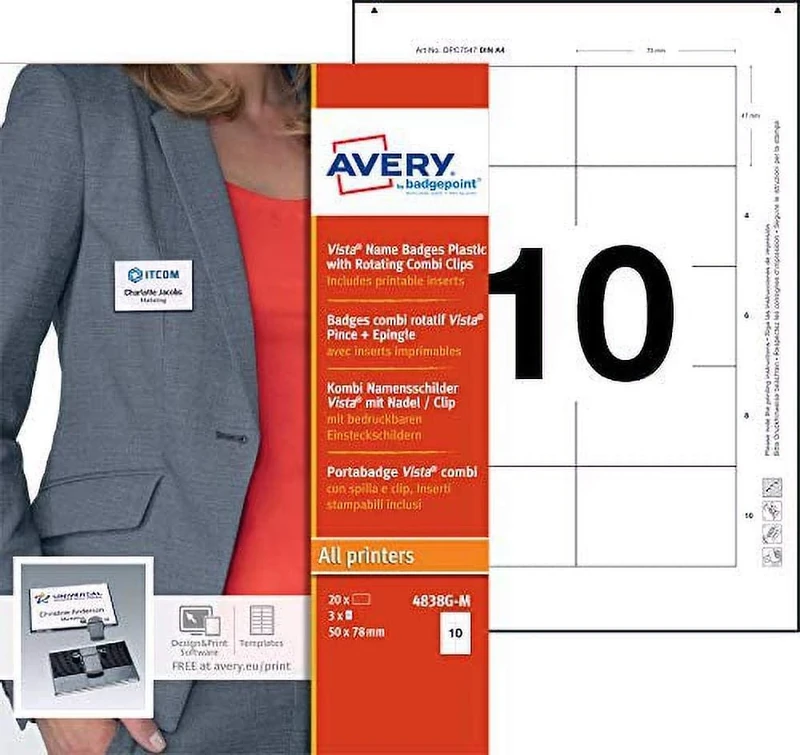 Avery Vista Name Badges - Plastic with Rotating Combi Clips 4838G-M - Image 1