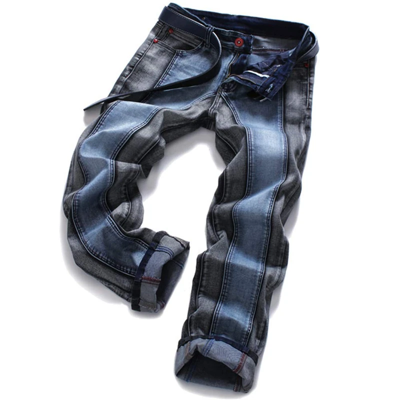 AITITIA Men's Stretch Patchwork Slim Straight Fit Biker Jeans (32, Blue Gray) - Image 1