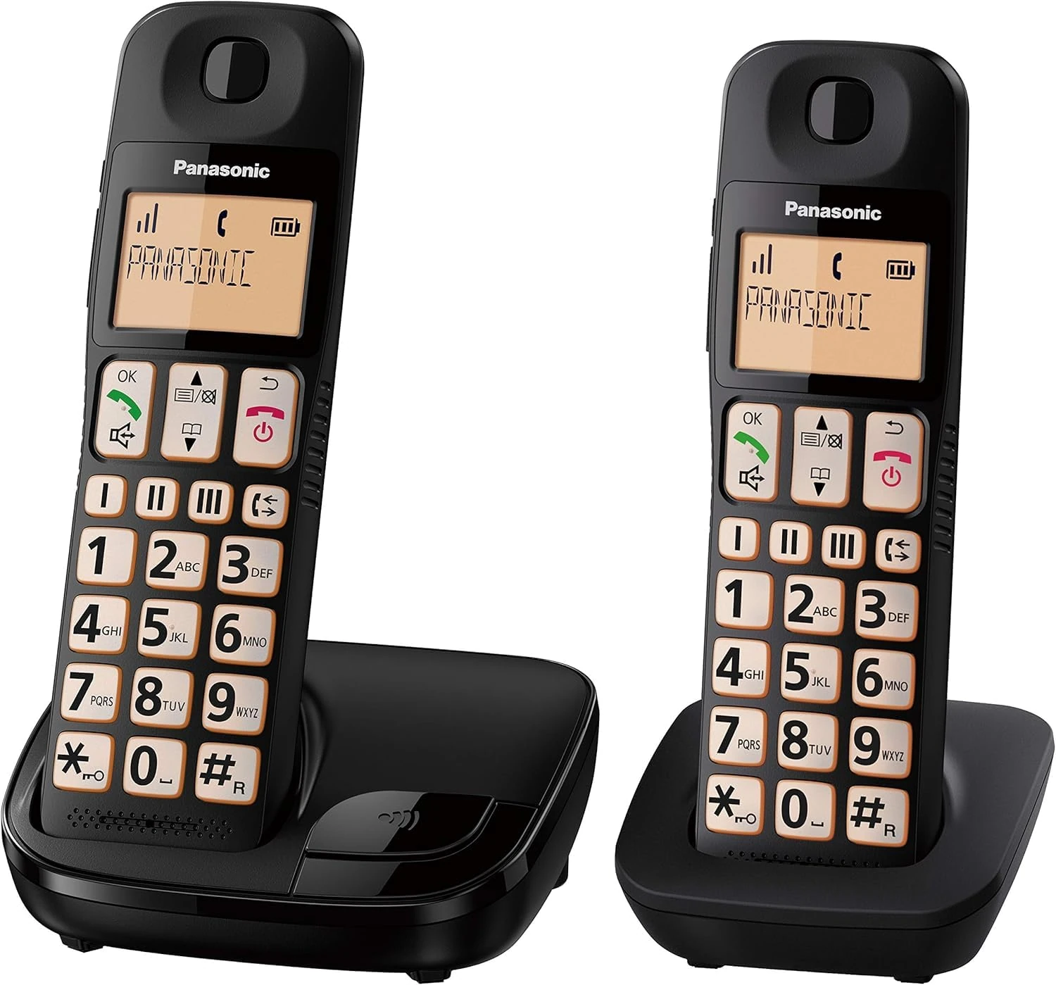 Panasonic KX-TGE112E Big Button Twin DECT Cordless Telephone with Nuisance Call Blocker & LCD Display (Twin Handset Pack) - Black