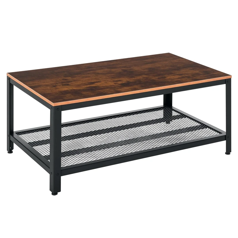 HOMCOM Coffee Table Industrial Site table Living Room Storage Shelf Metal Frame Two-tone Modern Organiser - Image 1