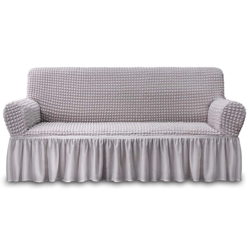 NICEEC Sofa Slipcover Grey Sofa Cover 1 Piece Easy Fitted Sofa Couch Cover Universal High Stretch Durable Furniture Protector with Skirt Country Style (3 Seater Lilac Gray)