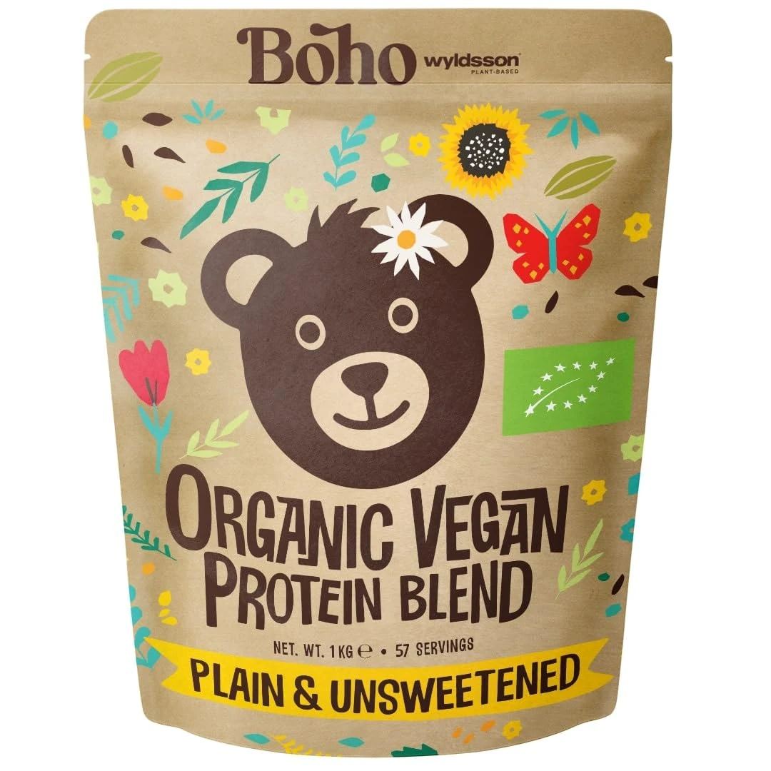 Boho Unflavoured Organic Vegan Protein Powder Blend (1kg - 57 Servings) Plain & Unsweetened, Organic Plant Based Protein, Dairy Free, Gluten Free, Lactose Free, Pea, Plant Protein Powder