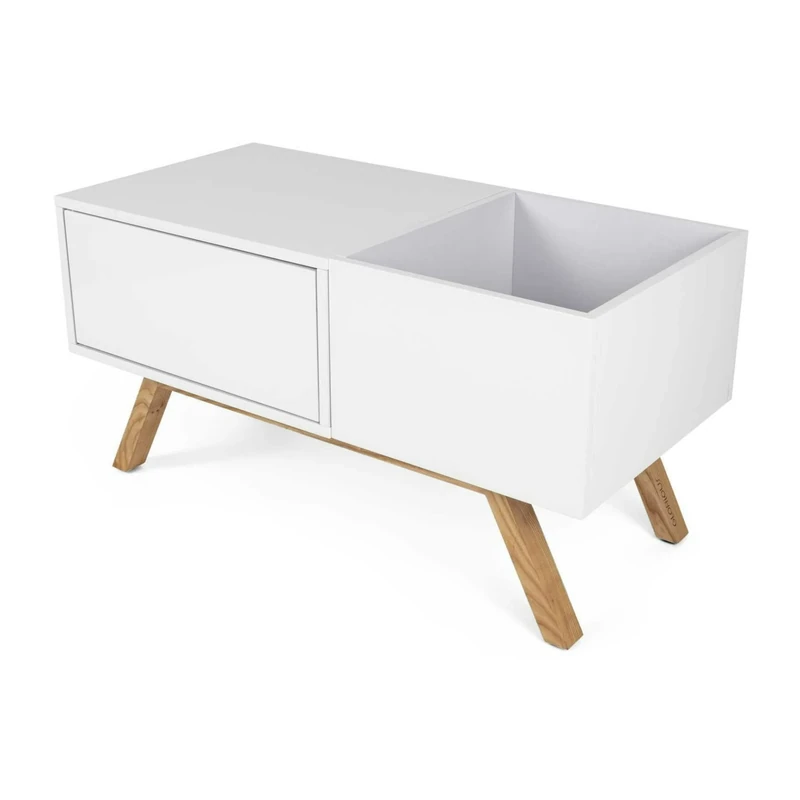 Glorious Turntable Lowboard - im 60er-Jahre-Retrodesign, Abhörstation, Offene Record Box, schockabsorbierende Gummifüße, weiß