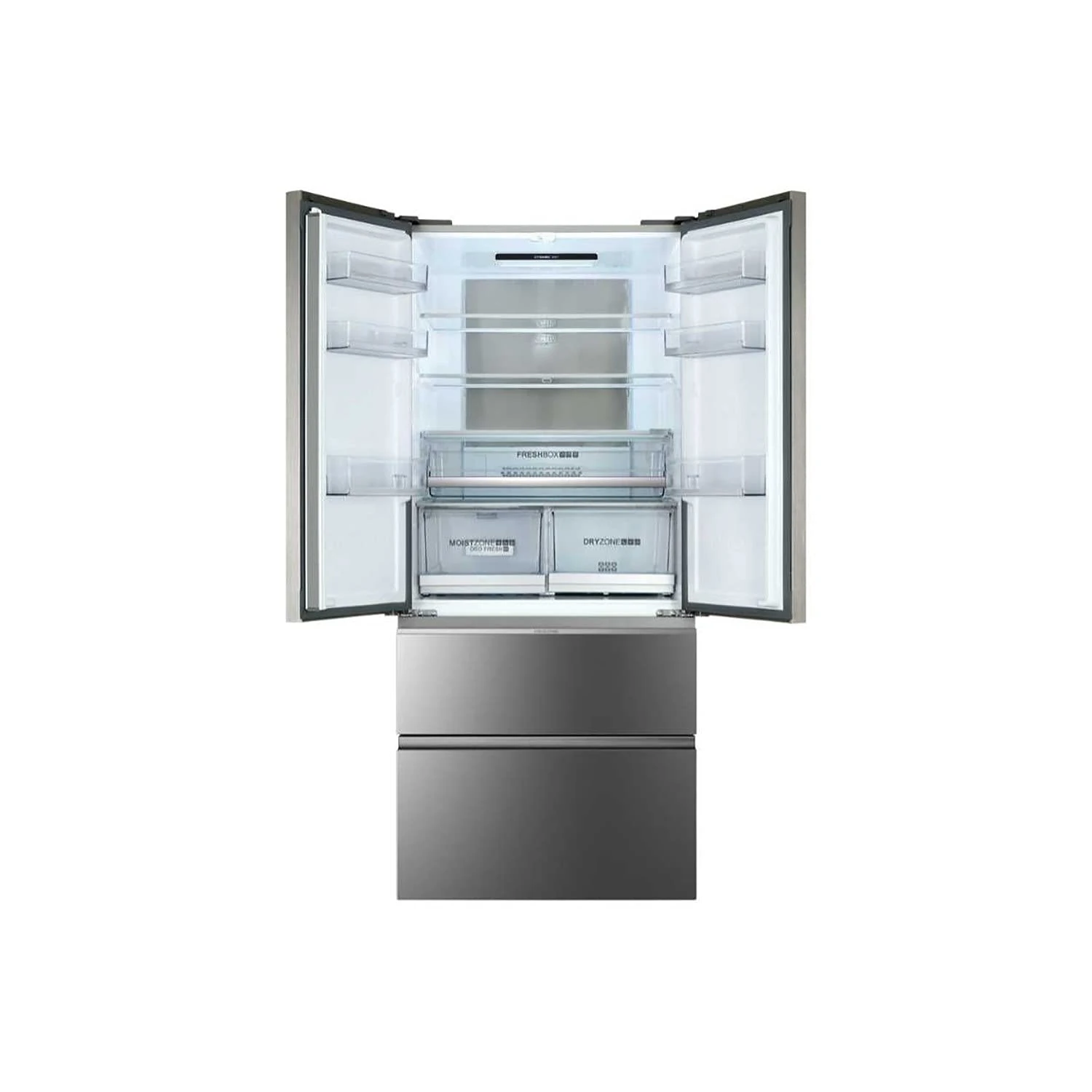 Haier HB18FGSAAA Freestanding Slim American-Style Fridge Freezer, 508L Total Capacity, 83cm wide, Titanium Glass Finish