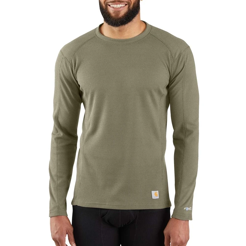 Carhartt Men's Carhartt Force Midweight Classic Thermal Base Layer Long Sleeve Shirt Top, Burnt Olive, Large Tall