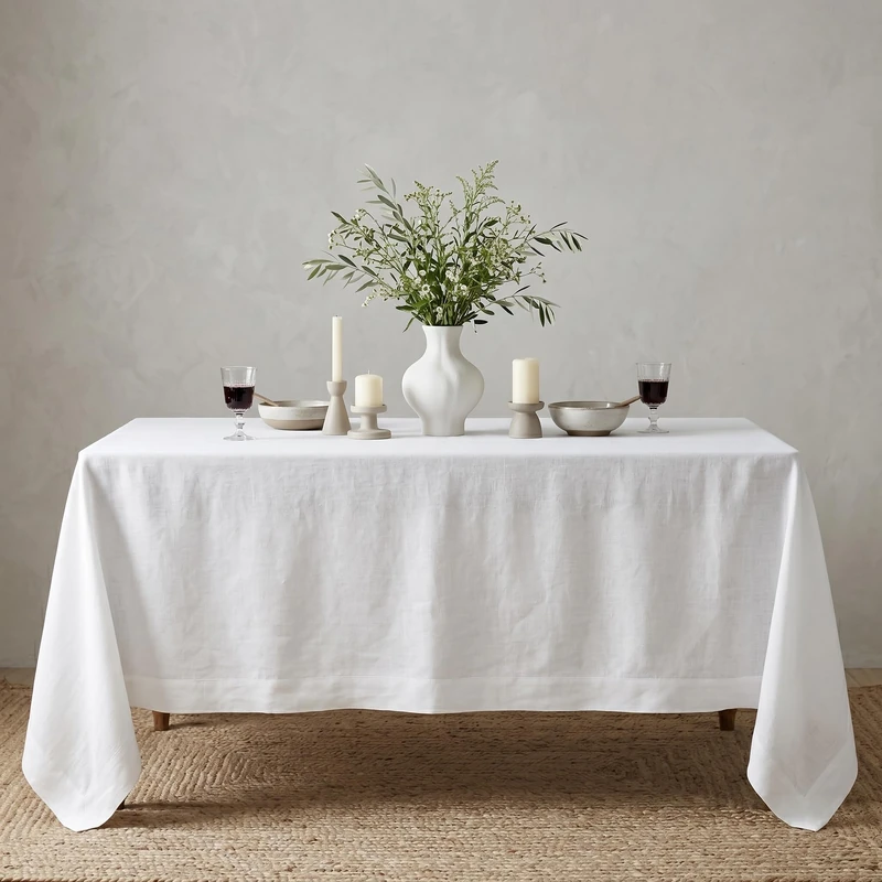 Solino Home Linen Tablecloth 60 x 144 Inch – 100% Pure Linen White Tablecloth for Spring, Summer, Wedding, Party, Indoor, Outdoor – Fete, Handcrafted from European Flax and Machine Washable