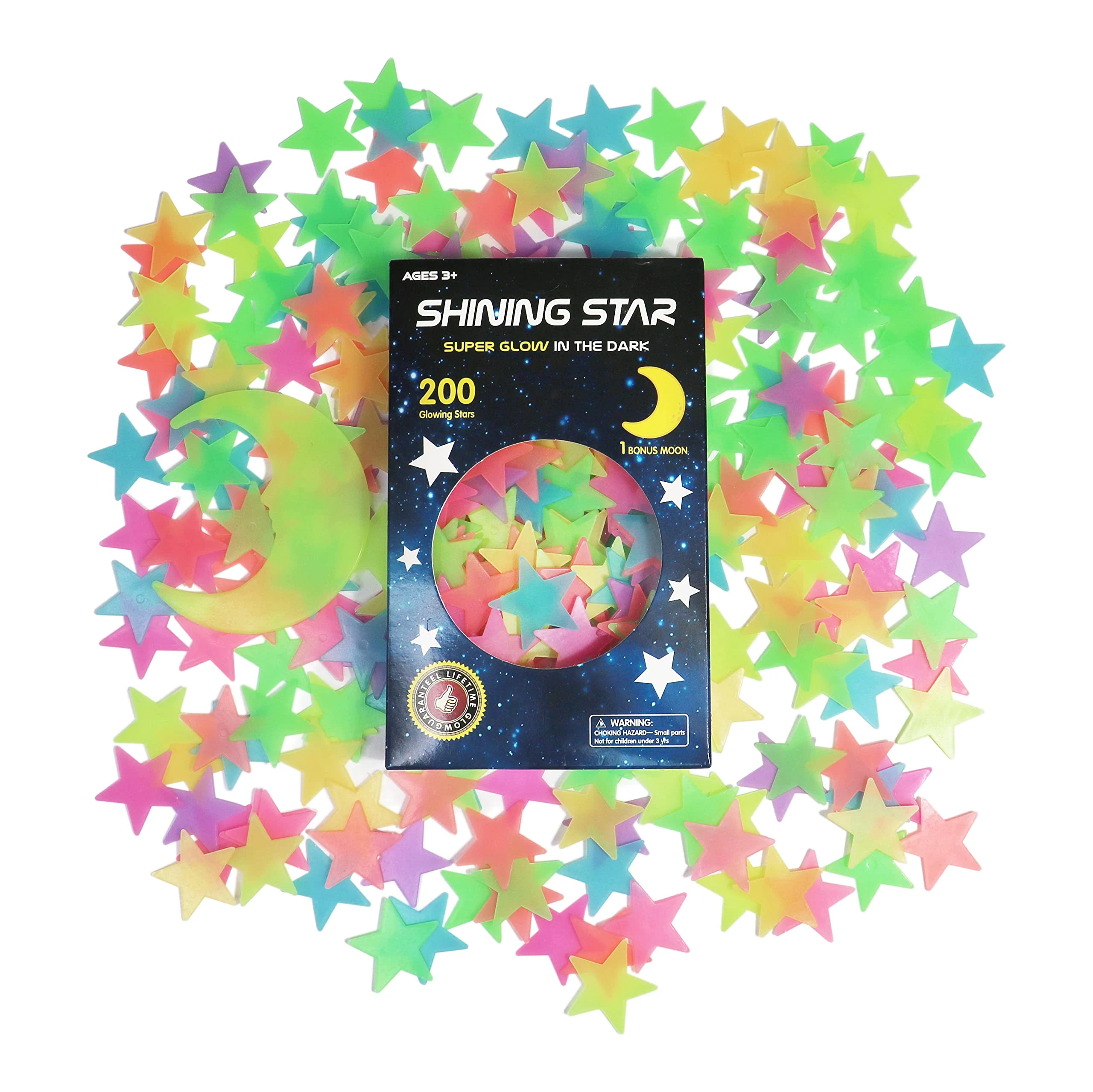 Glow in The Dark 200pcs 3D Glowing Stars and Moon Stickers for Kids Bedroom, Luminous Stars Create Realistic Starry Sky, Room Decor, Wall Stickers