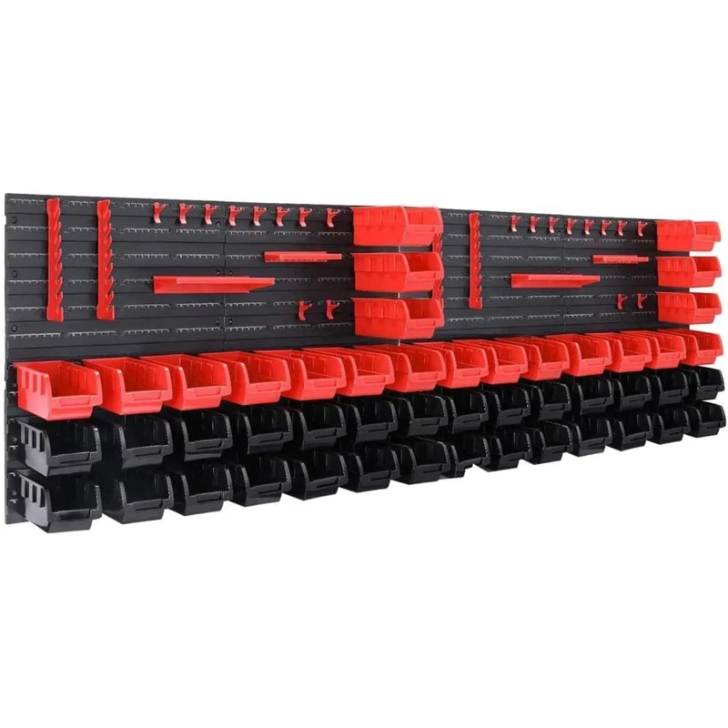 MONZANA® 86 Piece Garage Wall Racks with Storage Boxes & Wall Panels for Workshop, Craft Organiser, Pegboard Tool Rack Stackable Small Parts Bins Plastic Storage Box Tools Organiser