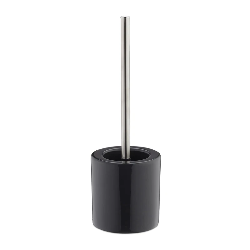 Relaxdays Bathroom & Toilet Accessory Set, Brush Holder, Brush Head, Bath Set, HxD 38.5 x 12.5 cm, Silver