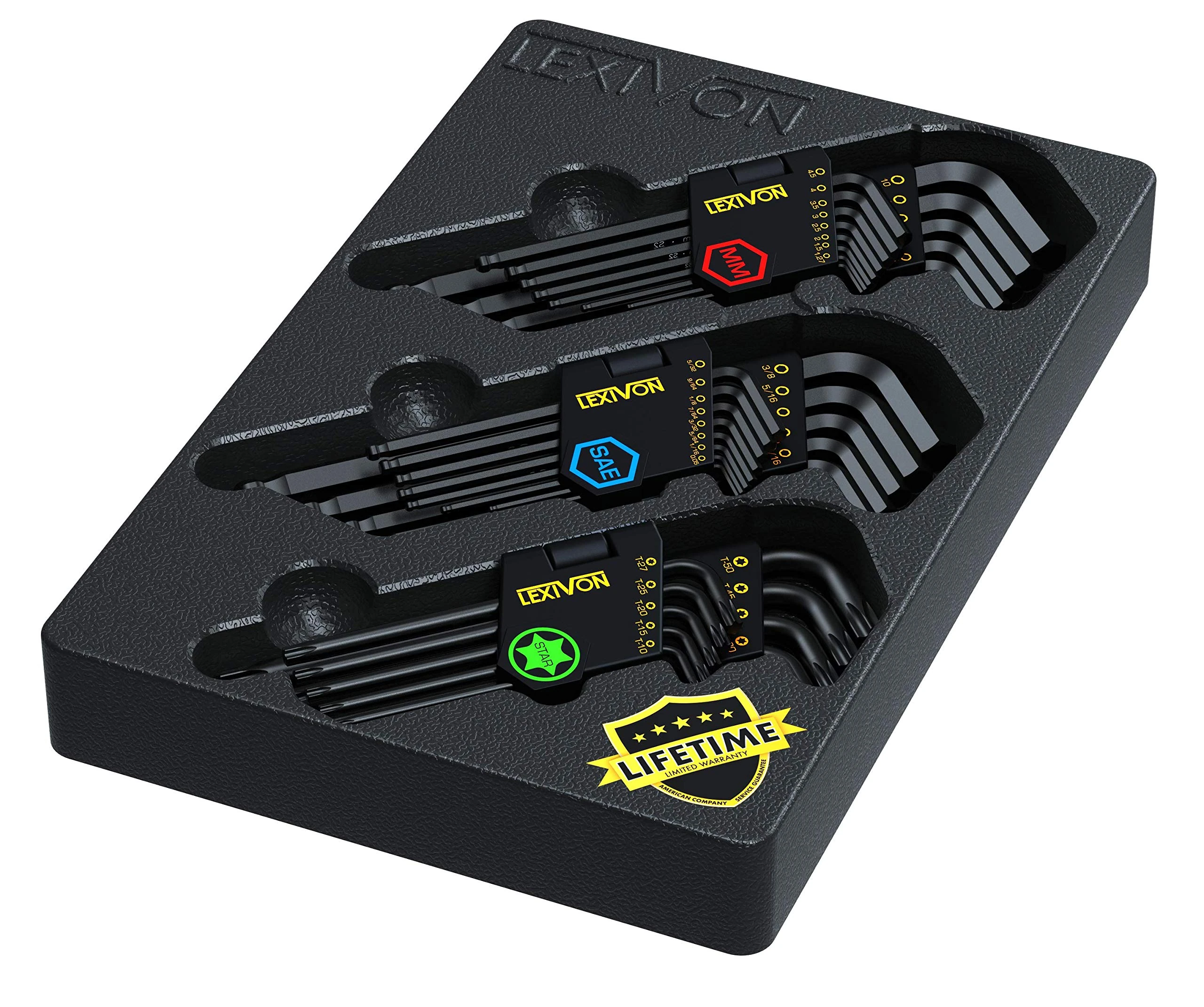 LEXIVON Master Wrench Key Set, 35-Piece Long Arm Ball End Hex Keys | 3-Pack Metric/SAE & Star, Industrial Grade S2 Alloy Steel (LX-131)