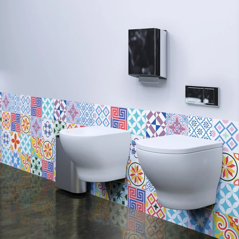Ambiance Sticker Self-Adhesive Decorative Wall Decal Cement Tile for Bathroom and Kitchen Ornements Folklorique - Pack of 24 Stickers of 20 x 20 cm