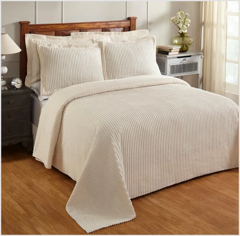 Better Trends Ivory King Bedspread, 100% Cotton Tufted - Classic Stripe Coverlet, Soft & Cozy Bedding for All Seasons, Machine Washable - Jullian Collection