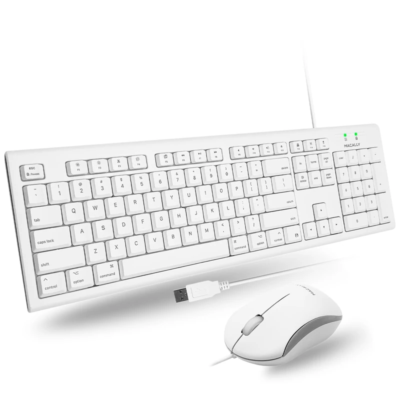 Macally Full Size USB Wired Mac Keyboard and Mouse Combo - Compatible Ergonomic Apple Keyboard and Mouse with Mac Shortcuts and Number Keypad for Mac Mini Pro, iMac Computer, MacBook Pro Air Laptops