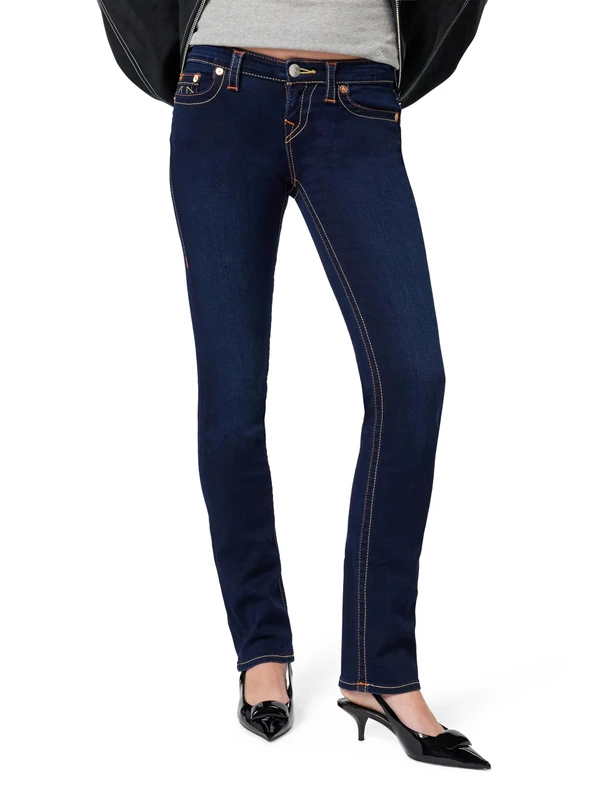 True Religion Women's Billie Mid Rise Straight Leg Rinse Jean, Minimal Abrasion, 33