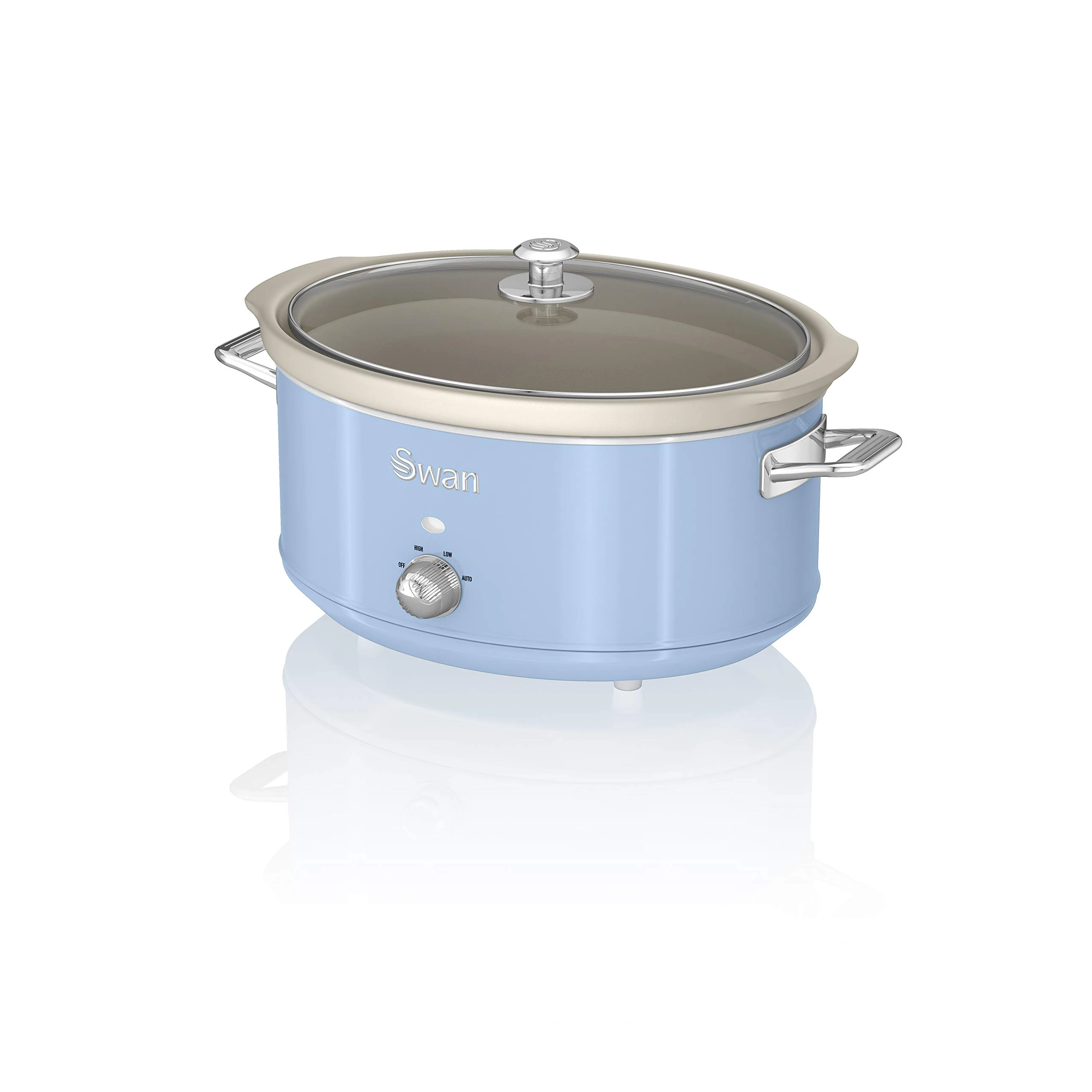 Swan SF17031BLN Retro Slow Cooker with 3 Temperature Settings, Keep Warm Function, 6.5L, 320W, Retro Blue