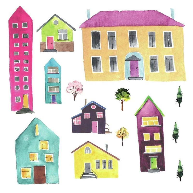 RoomMates Watercolor Village Peel and Stick Wall Decals